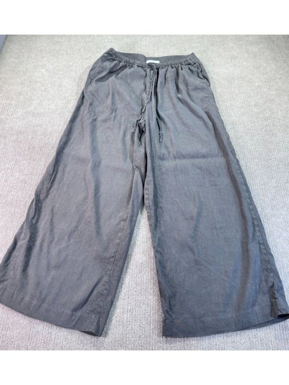 Unica Women L Wide-Leg Pants Gray Lightweight Cotton Blend Lagen Boho